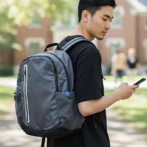 Gray Backpack with Black Accents